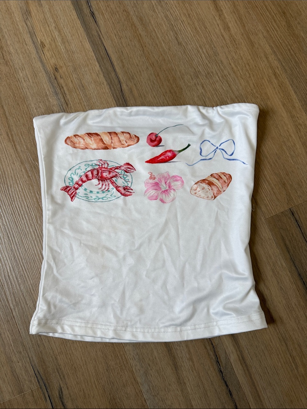 Peppermayo White Bandeau Crop Top with Pink Red Food Motif